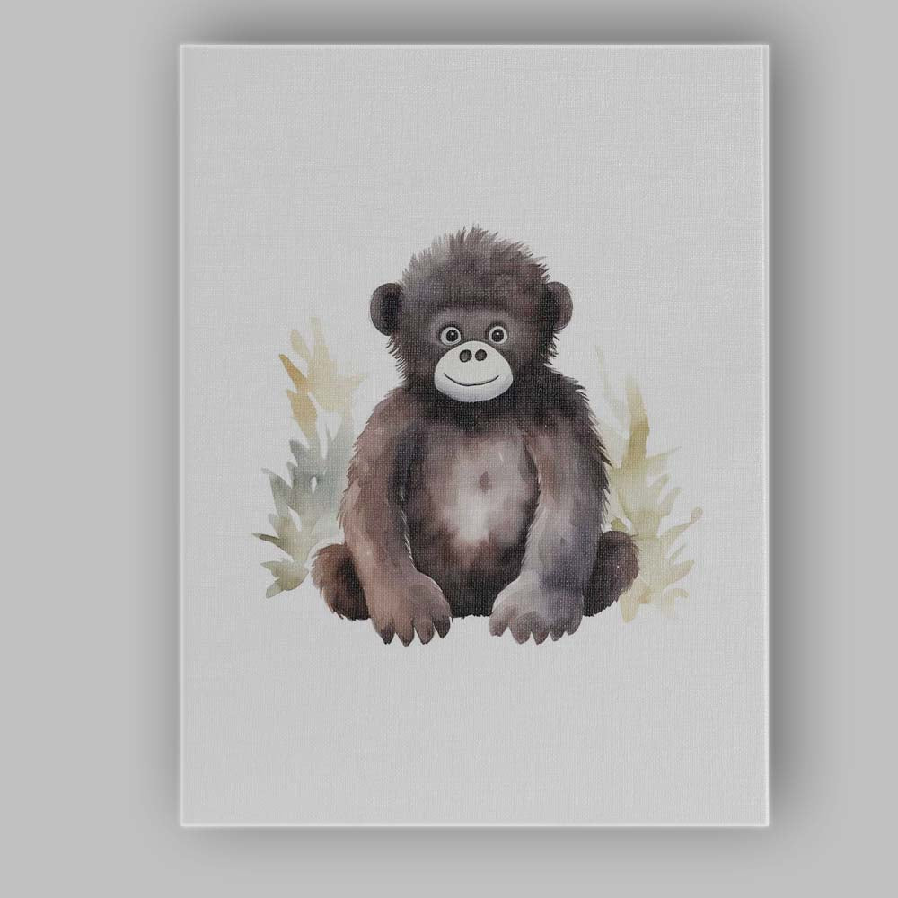 Cute Baby Gorilla Watercolour Jungle Animal Illustration Canvas Wall Art Print Decor Picture Ready to Hang