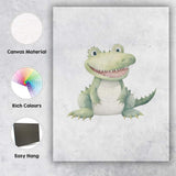 Cute Smiling Baby Crocodile Watercolour Nursery Animal Illustration Canvas Wall Art Print Decor Picture Ready to Hang