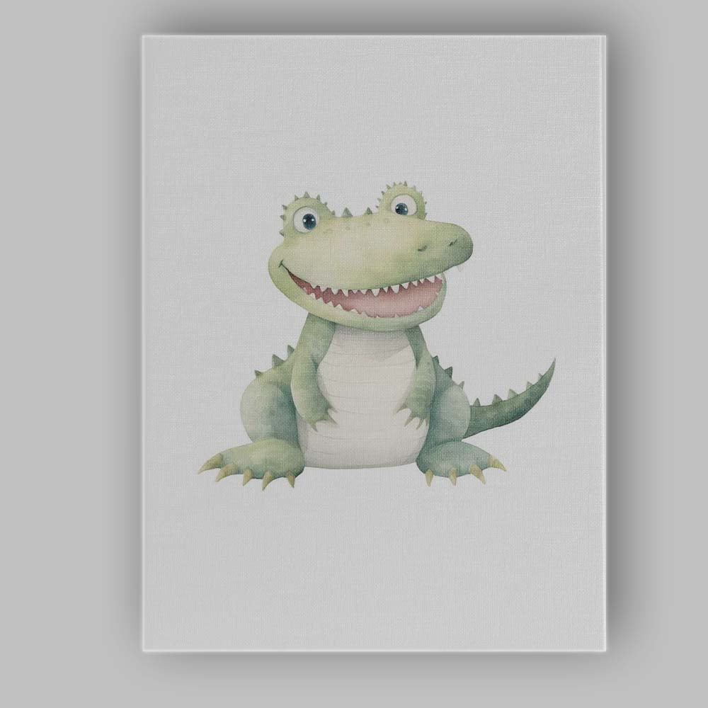 Cute Smiling Baby Crocodile Watercolour Nursery Animal Illustration Canvas Wall Art Print Decor Picture Ready to Hang