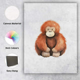 Cute Baby Orangutan Watercolour Jungle Animal Illustration Canvas Wall Art Print Decor Picture Ready to Hang
