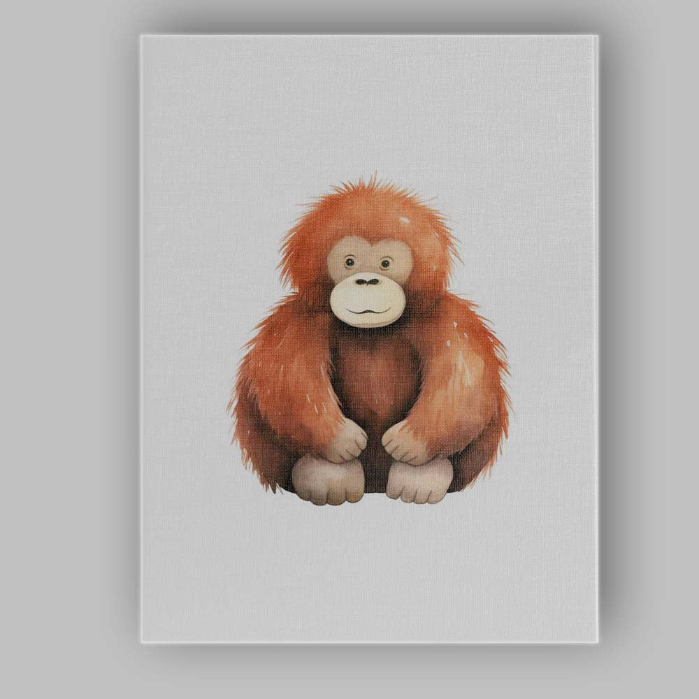 Cute Baby Orangutan Watercolour Jungle Animal Illustration Canvas Wall Art Print Decor Picture Ready to Hang
