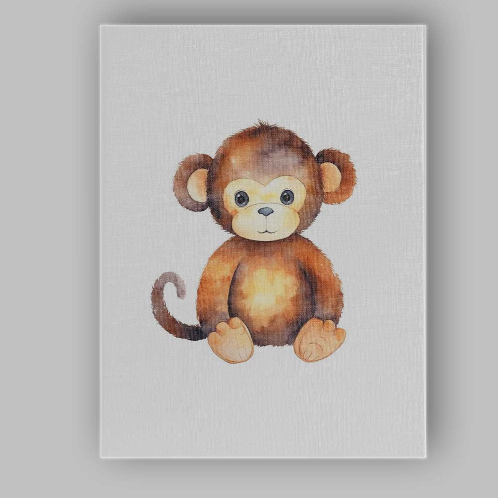 Cute Baby Monkey Watercolour Jungle Animal Illustration Canvas Wall Art Print Decor Picture Ready to Hang