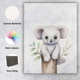 Cute Baby Koala Sitting on Tree Branch Watercolour Nursery Animal Illustration Canvas Wall Art Print Decor Picture Ready to Hang