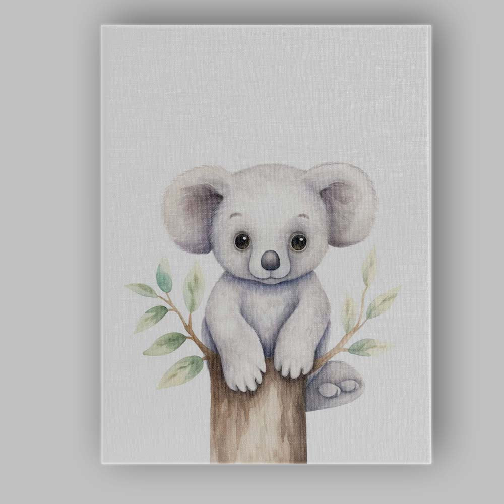Cute Baby Koala Sitting on Tree Branch Watercolour Nursery Animal Illustration Canvas Wall Art Print Decor Picture Ready to Hang