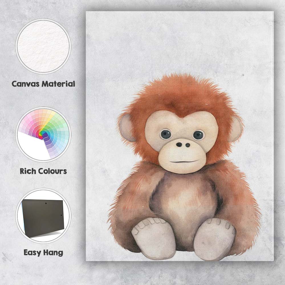 Cute Baby Orangutan Nursery Watercolour Animal Illustration Canvas Wall Art Print Decor Picture Ready to Hang
