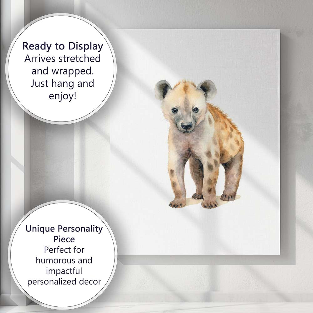 Cute Baby Hyena Watercolour Safari Animal Illustration Canvas Wall Art Print Decor Picture Ready to Hang