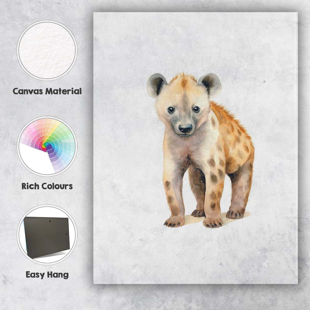 Cute Baby Hyena Watercolour Safari Animal Illustration Canvas Wall Art Print Decor Picture Ready to Hang