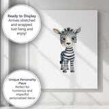 Cute Baby Zebra Watercolour Safari Animal Illustration Canvas Wall Art Print Decor Picture Ready to Hang