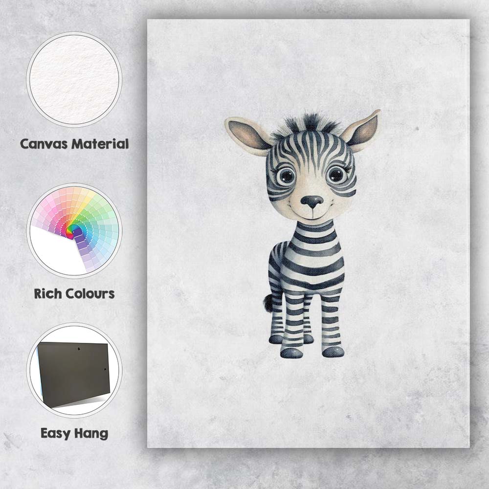 Cute Baby Zebra Watercolour Safari Animal Illustration Canvas Wall Art Print Decor Picture Ready to Hang