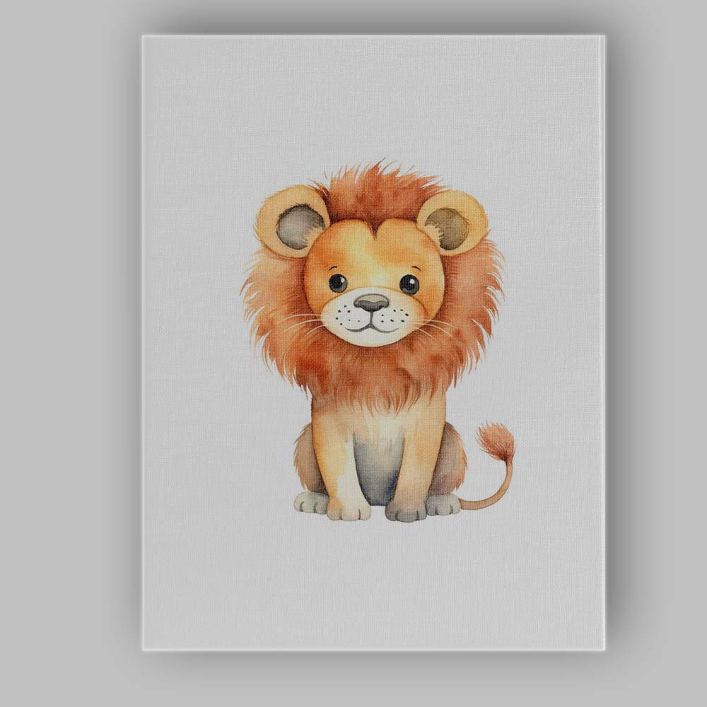 Cute Baby Lion Watercolour Safari Animal Illustration Canvas Wall Art Print Decor Picture Ready to Hang