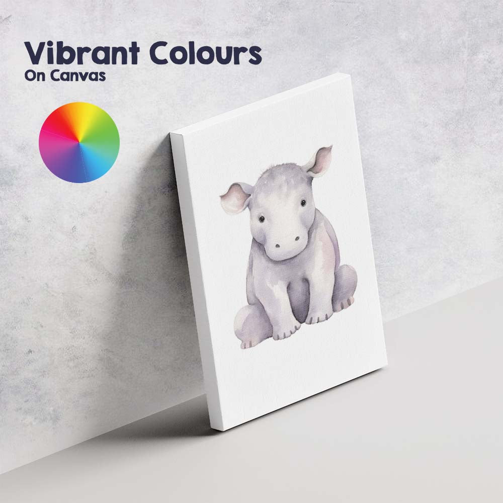 Cute Baby Hippopotamus Watercolour Safari Animal Illustration Canvas Wall Art Print Decor Picture Ready to Hang