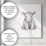 Cute Baby Hippopotamus Watercolour Safari Animal Illustration Canvas Wall Art Print Decor Picture Ready to Hang