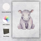 Cute Baby Hippopotamus Watercolour Safari Animal Illustration Canvas Wall Art Print Decor Picture Ready to Hang