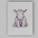 Cute Baby Hippopotamus Watercolour Safari Animal Illustration Canvas Wall Art Print Decor Picture Ready to Hang