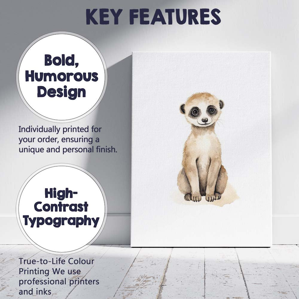 Cute Baby Meerkat Watercolour Desert Animal Illustration Canvas Wall Art Print Decor Picture Ready to Hang
