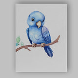 Cute Blue Lovebird Perched on Branch Watercolour Bird Illustration Canvas Wall Art Print Decor Picture Ready to Hang