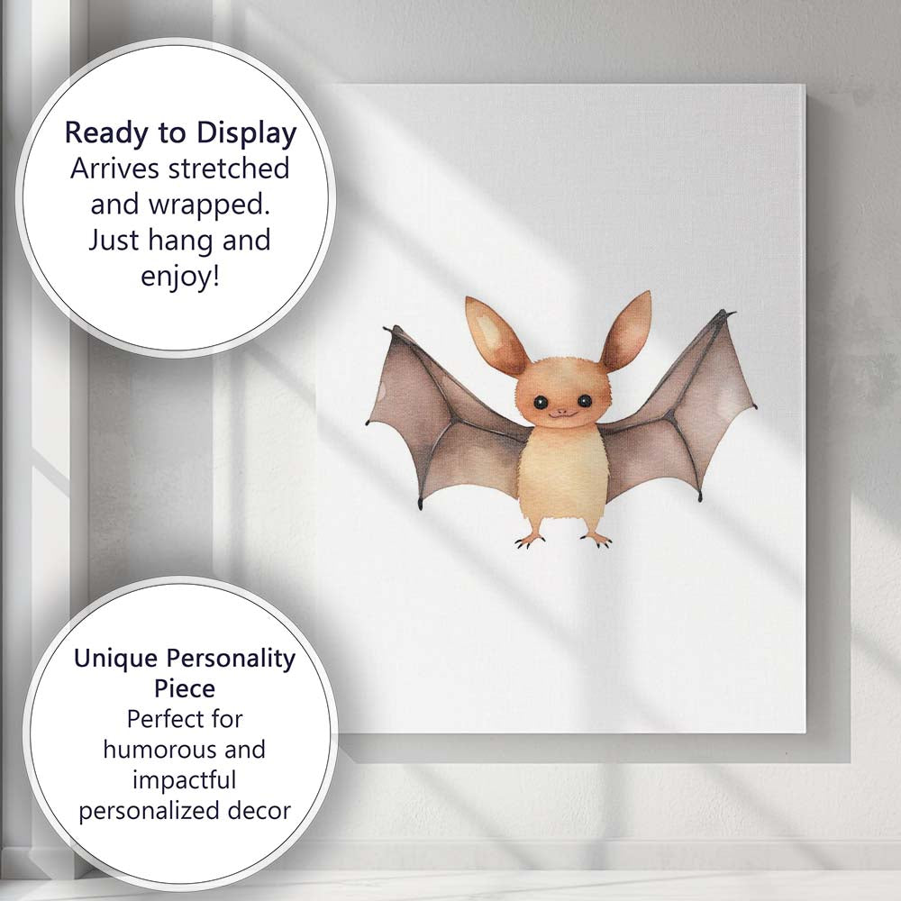 Cute Baby Bat Watercolour Woodland Animal Illustration Canvas Wall Art Print Decor Picture Ready to Hang