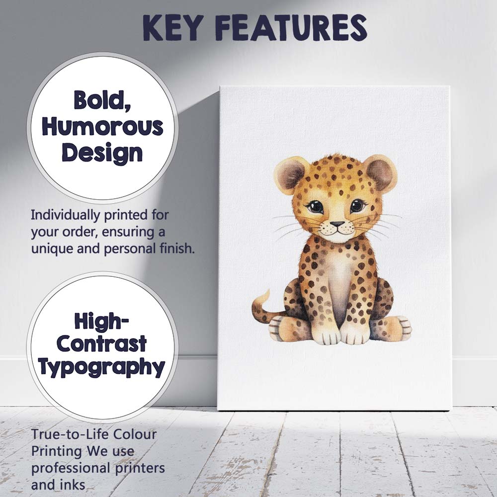 Cute Baby Cheetah Watercolour Safari Animal Illustration Canvas Wall Art Print Decor Picture Ready to Hang