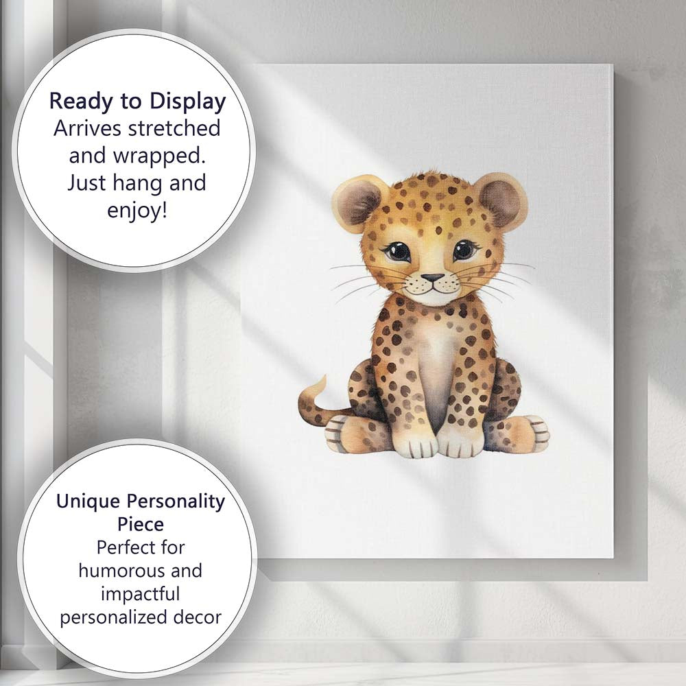 Cute Baby Cheetah Watercolour Safari Animal Illustration Canvas Wall Art Print Decor Picture Ready to Hang