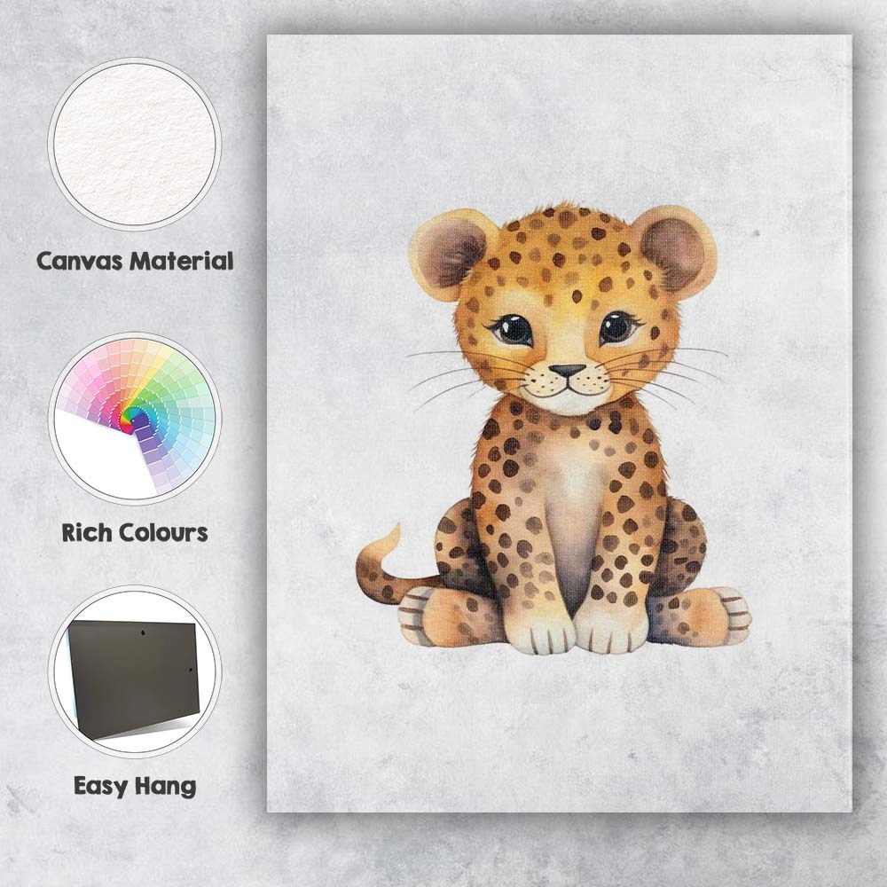 Cute Baby Cheetah Watercolour Safari Animal Illustration Canvas Wall Art Print Decor Picture Ready to Hang