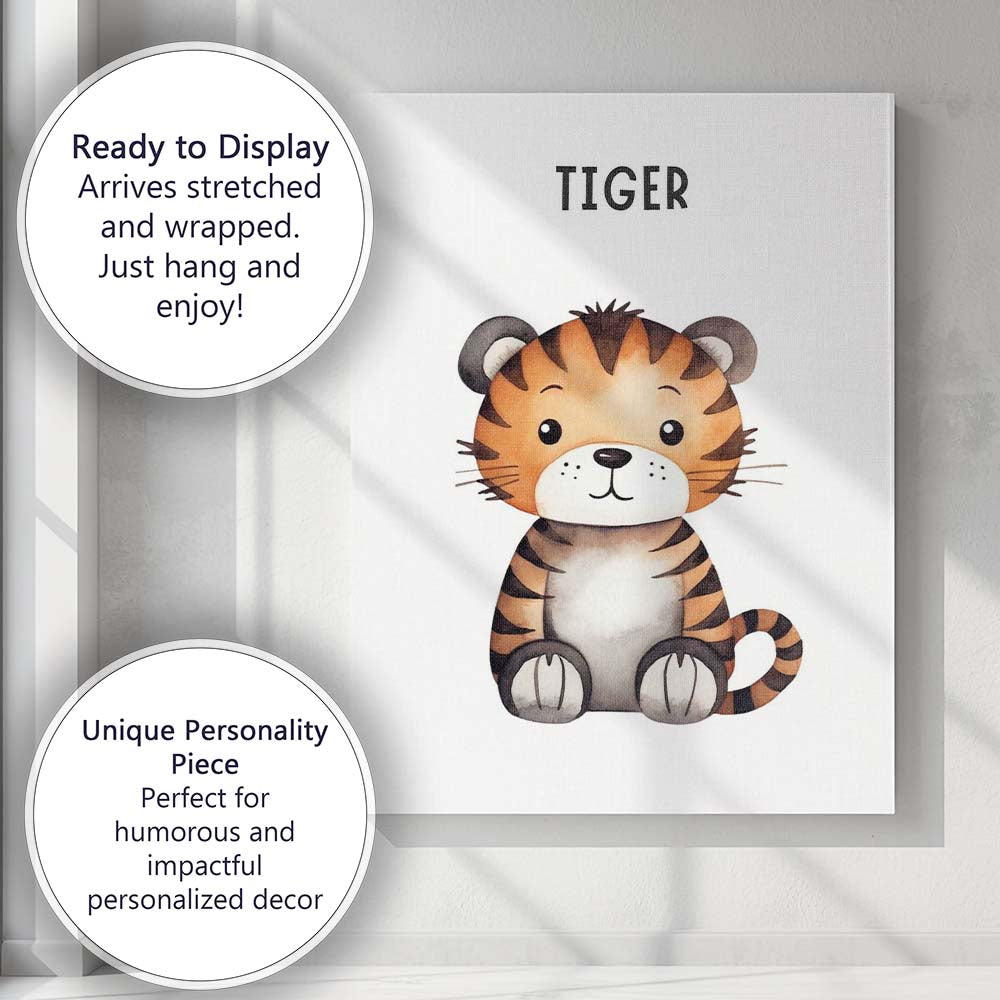 Cute Baby Tiger Watercolour Nursery Animal Illustration Canvas Wall Art Print Decor Picture Ready to Hang