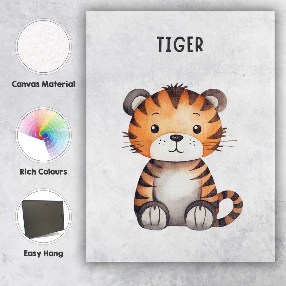 Cute Baby Tiger Watercolour Nursery Animal Illustration Canvas Wall Art Print Decor Picture Ready to Hang