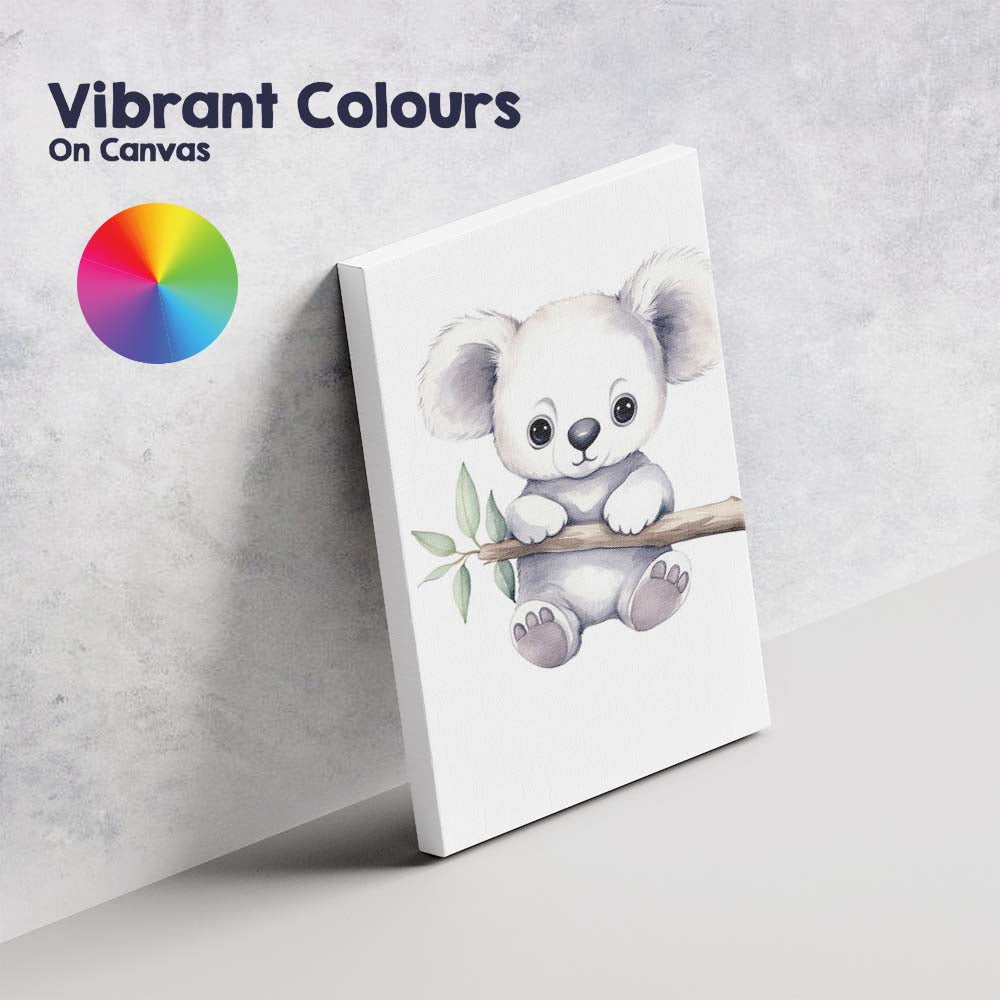 Cute Baby Koala Sitting on Eucalyptus Branch Watercolour Nursery Animal Illustration Canvas Wall Art Print Decor Picture Ready to Hang