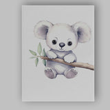 Cute Baby Koala Sitting on Eucalyptus Branch Watercolour Nursery Animal Illustration Canvas Wall Art Print Decor Picture Ready to Hang
