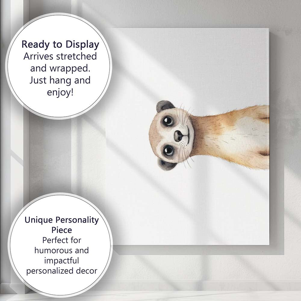 Curious Peeking Meerkat Watercolour Safari Animal Illustration Canvas Wall Art Print Decor Picture Ready to Hang