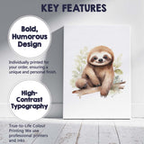 Cute Smiling Sloth Sitting on Tree Branch Watercolour Jungle Animal Illustration Canvas Wall Art Print Decor Picture Ready to Hang