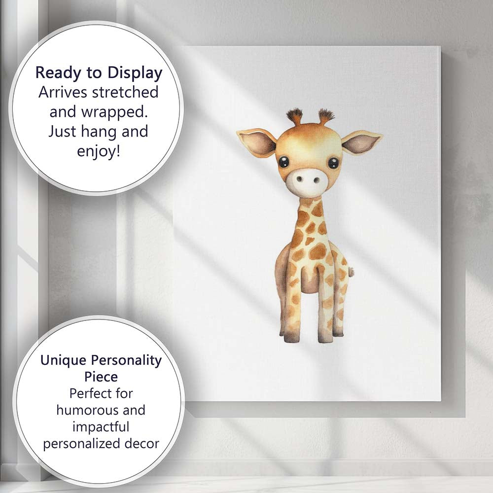 Cute Baby Giraffe Watercolour Safari Animal Illustration Canvas Wall Art Print Decor Picture Ready to Hang