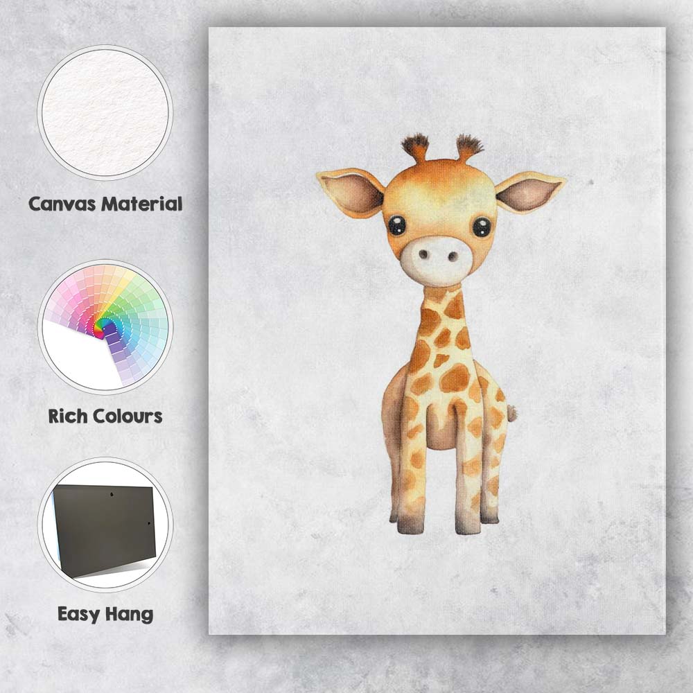 Cute Baby Giraffe Watercolour Safari Animal Illustration Canvas Wall Art Print Decor Picture Ready to Hang