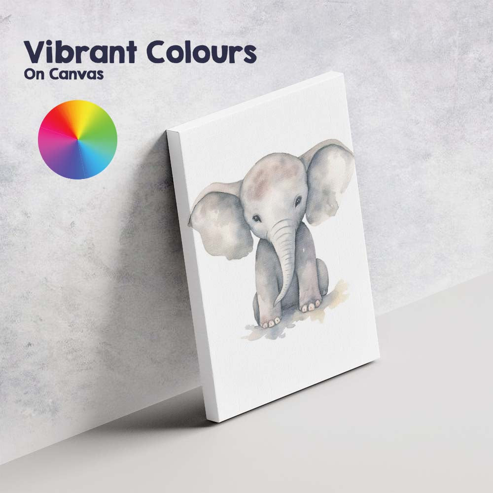 Cute Baby Elephant Watercolour Nursery Safari Animal Illustration Canvas Wall Art Print Decor Picture Ready to Hang