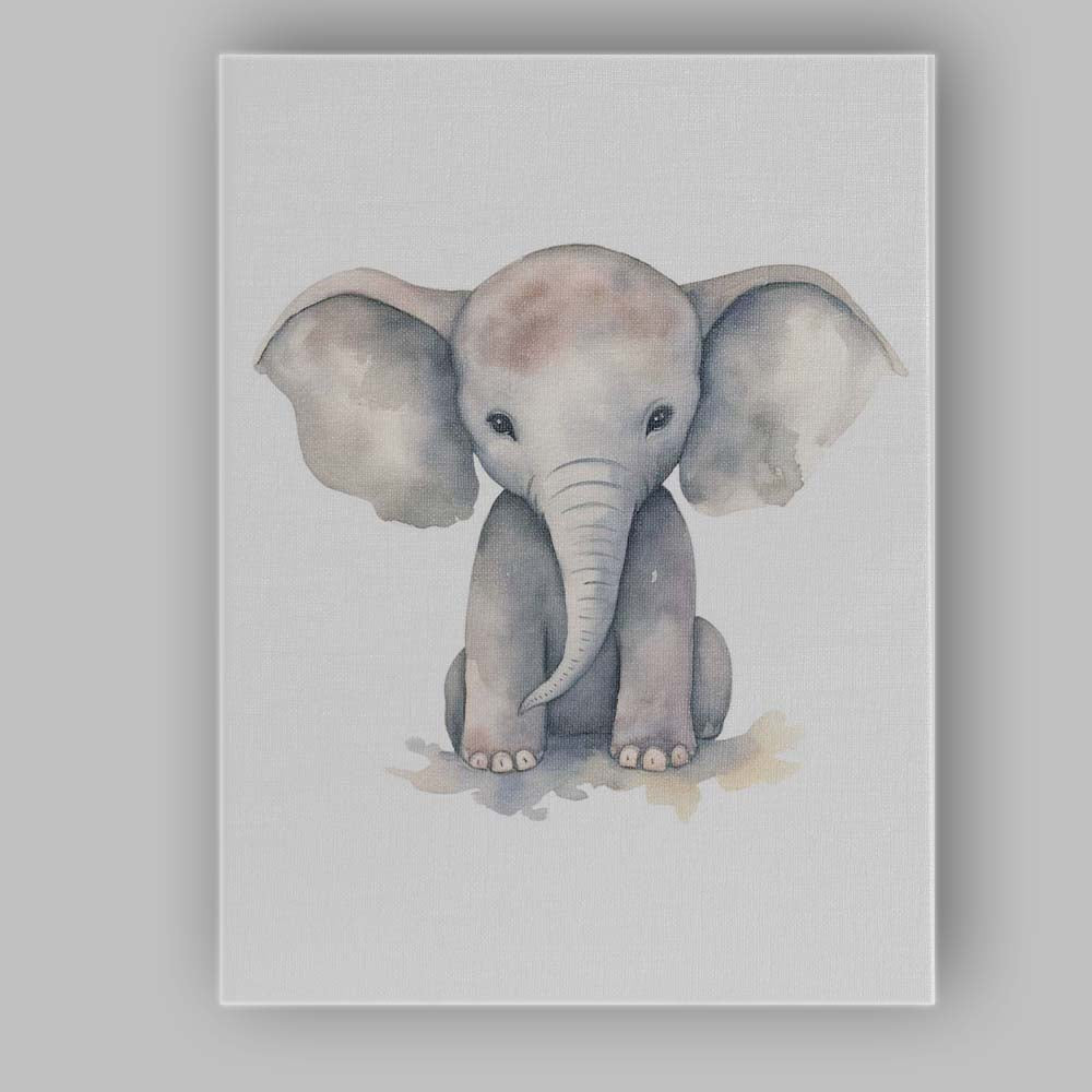 Cute Baby Elephant Watercolour Nursery Safari Animal Illustration Canvas Wall Art Print Decor Picture Ready to Hang