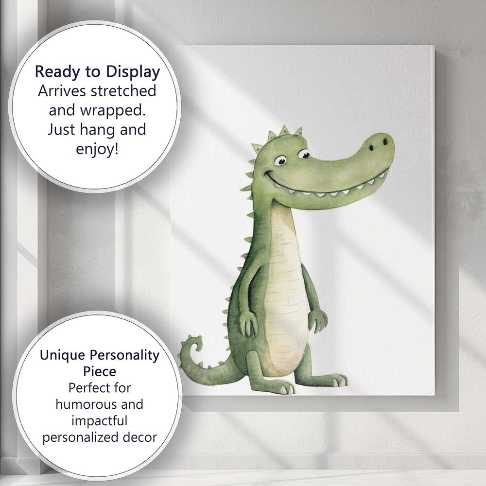 Cute Friendly Crocodile Watercolour Jungle Animal Illustration Canvas Wall Art Print Decor Picture Ready to Hang