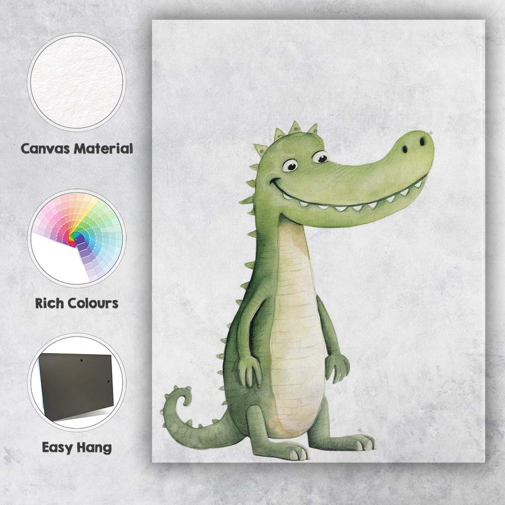 Cute Friendly Crocodile Watercolour Jungle Animal Illustration Canvas Wall Art Print Decor Picture Ready to Hang