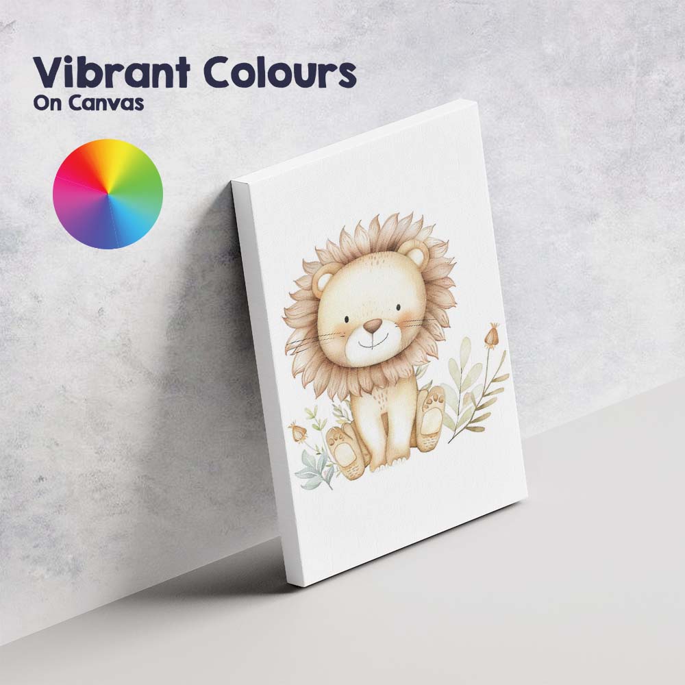Cute Floral Lion Watercolour Nursery Animal Illustration Canvas Wall Art Print Decor Picture Ready to Hang
