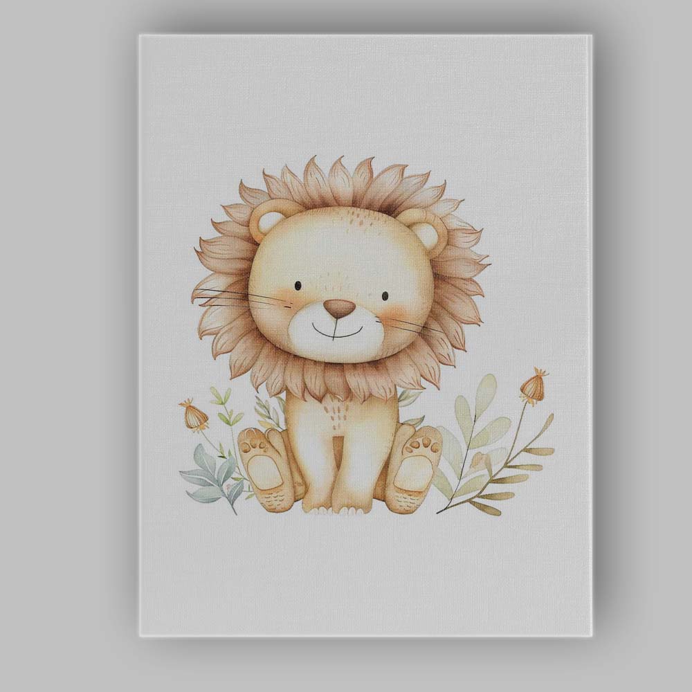 Cute Floral Lion Watercolour Nursery Animal Illustration Canvas Wall Art Print Decor Picture Ready to Hang