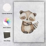 Cute Baby Raccoon Watercolour Woodland Animal Illustration Canvas Wall Art Print Decor Picture Ready to Hang