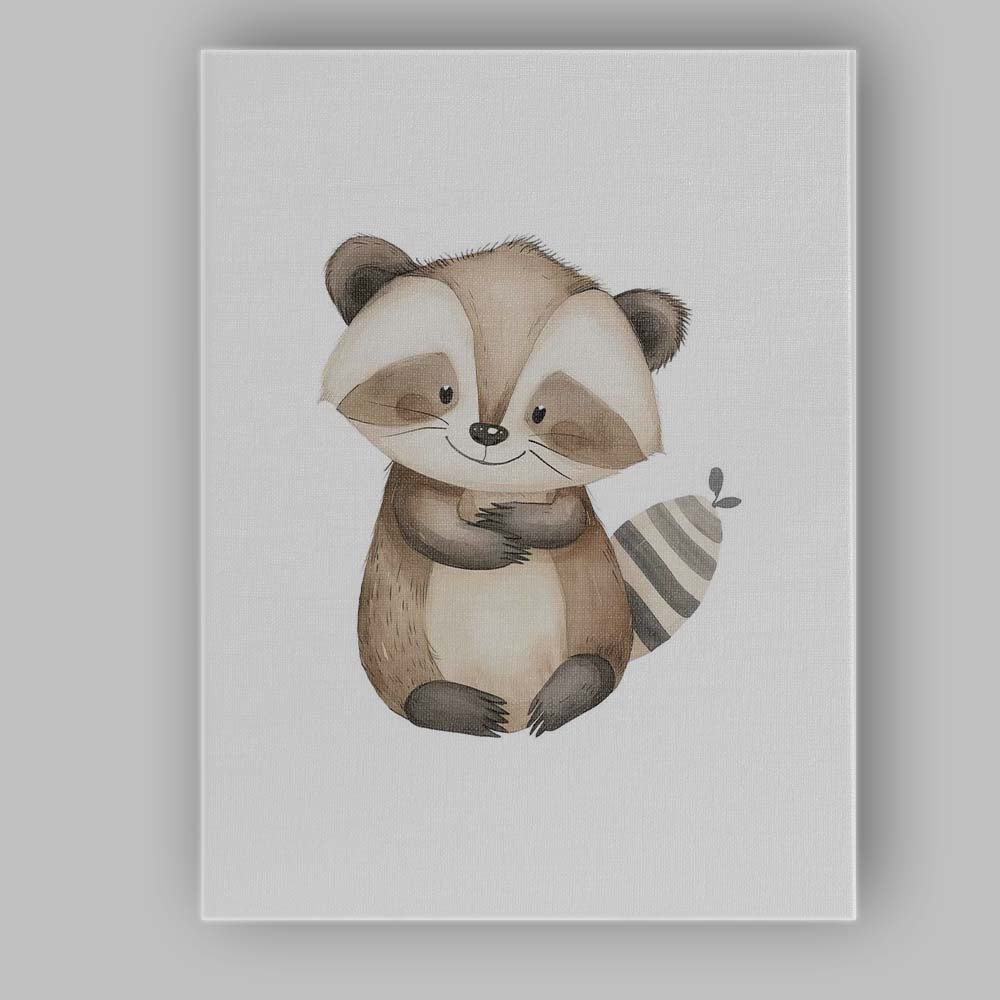 Cute Baby Raccoon Watercolour Woodland Animal Illustration Canvas Wall Art Print Decor Picture Ready to Hang