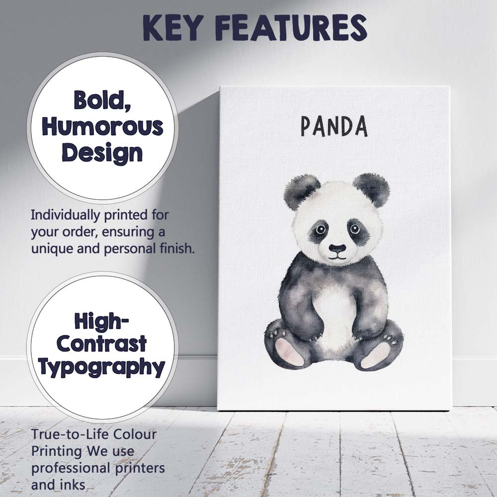 Cute Baby Panda Watercolour Nursery Animal Illustration Canvas Wall Art Print Decor Picture Ready to Hang