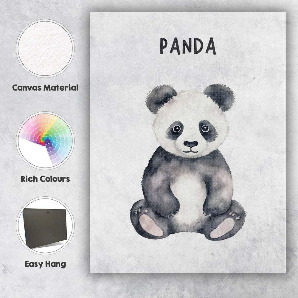 Cute Baby Panda Watercolour Nursery Animal Illustration Canvas Wall Art Print Decor Picture Ready to Hang