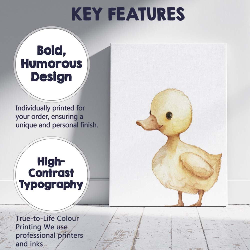Cute Yellow Duckling Watercolour Farm Animal Illustration Canvas Wall Art Print Decor Picture Ready to Hang