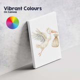 Cute Flying Stork Carrying Baby Bundle Watercolour Nursery Animal Canvas Wall Art Print Decor Picture Ready to Hang