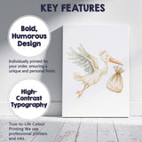 Cute Flying Stork Carrying Baby Bundle Watercolour Nursery Animal Canvas Wall Art Print Decor Picture Ready to Hang