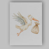 Cute Flying Stork Carrying Baby Bundle Watercolour Nursery Animal Canvas Wall Art Print Decor Picture Ready to Hang