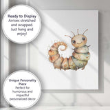 Cute Smiling Caterpillar Watercolour Woodland Insect Illustration Canvas Wall Art Print Decor Picture Ready to Hang
