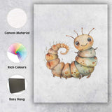 Cute Smiling Caterpillar Watercolour Woodland Insect Illustration Canvas Wall Art Print Decor Picture Ready to Hang