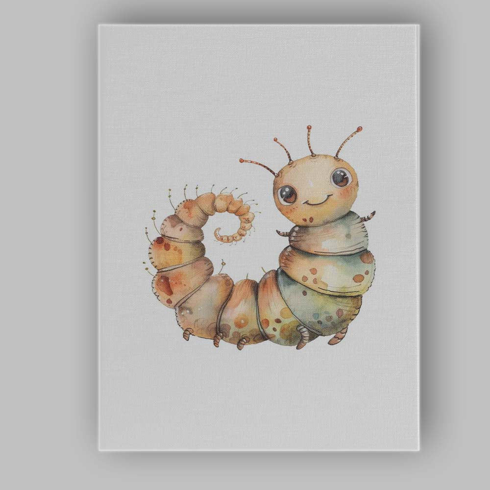 Cute Smiling Caterpillar Watercolour Woodland Insect Illustration Canvas Wall Art Print Decor Picture Ready to Hang