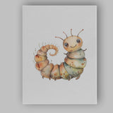 Cute Smiling Caterpillar Watercolour Woodland Insect Illustration Canvas Wall Art Print Decor Picture Ready to Hang